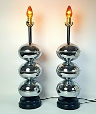 Pair Mid Century Vintage Modern Chrome Stacked Balls Table Lamp Van Teal Style picture
