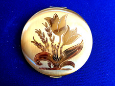 Vintage Zell Fifth Averue Compact - Mirroe Puff Powder Tulip Design Mint 3 1/2
