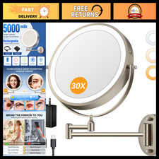 Auxmir 9″ 5000mAh 1X/30X Wall Mounted Lighted Magnifying Makeup Mirror picture