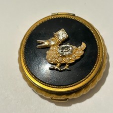 READ Vintage Evans Rhinestone Pearl Jeweled Duck Powder Compact Goldtone Deco picture