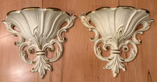 Pair 1962 SYROCO #4446 Wall Pockets Hollywood Regency Fleur De Lis Ivory & Gold picture