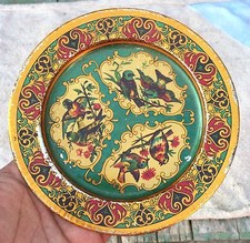 Vintage Tin Wall Decorative Plate Pretty Birds Graphics Green Shaded Plate T1143 picture