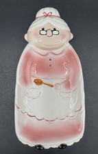 Vintage Grandma Spoon Rest Pink White Ceramic Granny Retro Kitchen Decor Kitsch picture