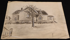 WWI Color Pencil Art Illustration Drawing 'Village Church West Front' Peterson 1 picture