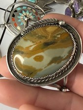 Old Pawn Native American Sterling Silver Landscape Jasper Bracelet picture