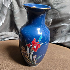 Vintage Cobalt Blue Porcelain Vase with Floral Design Japan Gold 6