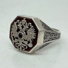 FABERGE  Russian Imperial 88 Silver Enamel Ring with Ruby picture