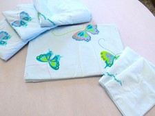 Vintage Hanae Mori Blue Butterfly 2 Pillowcases & 4 Full Flat Sheets Hippie BOHO picture
