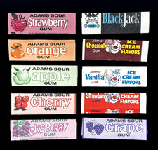 Lot of 10 Vintage Adams Gum Wrappers ~ Blackjack Ice Cream Wild Berry Grape picture
