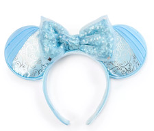 Disney Parks Cinderella Shimmering Minnie Ears Blue Sequin Bow Headband - NEW picture