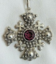 RARE ANTIQUE RELIGIOUS CELTIC CROSS BRITANNIA S950 WITH AMETHYST STONE 22