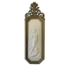 Vintage 1967 Homco Dart Angel Cherub Wall Plaque Gold Frame Relief 16.5 x 5.5 picture