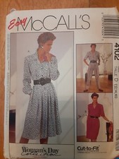 1989 McCall's Miss Sz12-14-16/34-36-38B Dress & Jumpsuit Back Yoke, Notch Collar picture