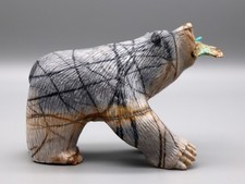 Milton Honawa (d) Picasso Marble Hopi Bear w/Turquoise Fish Fetish picture