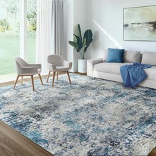 Washable Area Rug for Living Room: 9x12 Modern Abstract Neutral Soft Rug for ... picture