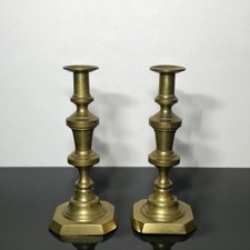 Pair Antique English Brass Candlesticks Push Ejectors Early Victorian c1850 10