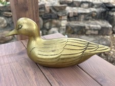 Vintage Genuine Solid Brass Duck  - 10” L x 4.5” H -  Handcrafted - Cottagecore picture