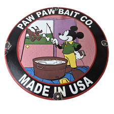 Vintage Paw Paw Sign - Gas Pump Garage Porcelain Fishing Lure Sign picture