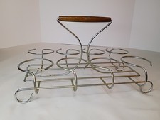 VTG Mid Century Modern Drinking 8 Glass Holder Caddy Carrier Silver MCM Art Deco picture
