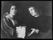 ANTIQUE Magic Lantern Slide PORTRAIT OF ARTIST AND WIFE C1910 ANDREA DEL SARTO picture
