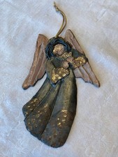 Honora Bird Raku Pottery Christmas Angel Holding A Star Ornament picture