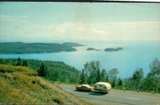 Lake Superior Terrace Bay Ontario Trans Canada Highway Car Trailer Postcard 1965 picture