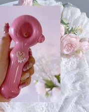 5” Pretty Cute Pink Girly 3D Heart glass pipe smoking picture