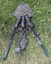 Vtg Medieval Sword & Mace Wall Decor Plaque Removable Miniature Weapons picture