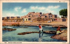 Vintage Taos Pueblo Indian Village New Mexico Curt Teich Linen Postcard picture