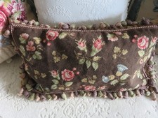 Vintage Aubusson style PINK ROSES on Chocolate Brown Needlepoint Pillow NWOT picture