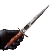 Custom Made Damascus Steel Double Edge Blade Dagger knife Leather Stacked Knife picture