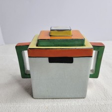 Vtg Art Deco Japan Lusterware Geometric Stepped Sugar Bowl Clarisse Cliff Style picture