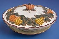Style-Eyes by Baum Bros. Ceramic Pie Plates/Lid Carrier Pumpkin Squash Design picture