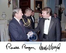 PRESIDENT DONALD TRUMP & RONALD REAGAN SHAKING HANDS AUTOGRAPHED 8X10 PHOTOGRAPH picture