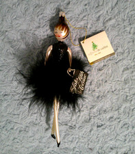 Soffieria De Carlini Italy Black Feathered Saks Lady Christmas Ornament NWT picture