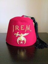 Vintage Shriners IREM Jeweled Burgundy Wool Fez Hat Cap Tassel picture