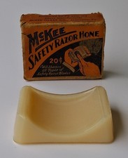 Vintage 1930s McKee Uranium Custard Glass Safety Razor Hone w/ Box - GLOWS picture