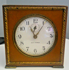 Seth Thomas Vintage Alarm Clock Wooden Severn #2 Thomaston Conn USA Works 3.75x4 picture