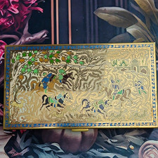 Volupte U.S.A. Gold Tone Powder Compact Mirror w/ Puff, Equestrian Scene picture