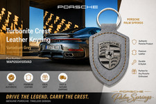 Porsche Turbonite Crest Keyring Vanadium Grey Leather Key Chain WAP0500410SVAD picture