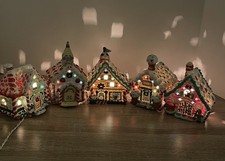 Vintage NOMA 1996 Christmas Village5 Gingerbread Houses Lot w/Lights & Figurines picture
