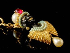 VINTAGE CINER BLACKMOOR TURQUOISE PEARL RHINESTONE ENANEL BROOCH PIN PENDANT picture
