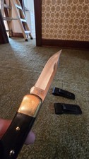 Vintage Buck 110 Folding Hunting Knife (4-Dot) w/ Sheath 1981-1986 USA picture