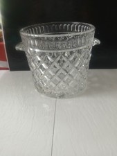 Vtg Crystal Glass Ice Bucket Diamond Petite Handles Antique Style Bar Display picture