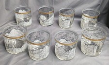 Vintage Set of 8 Cera Glass Dow-Jones Industrial Average 1958-68 Lowball Glasses picture