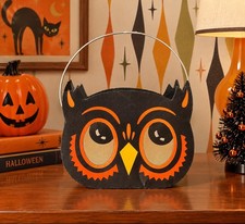  Vintage Bethany Lowe Halloween Scaredy Cat Owl Lantern Luminary metal Bucket  picture