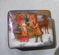 EUC RARE SMALL FEDOSKINO RUSSIAN VINTAGE LACQUER BOX 2.75 STAMP COA ZOLOTINSKAYA picture