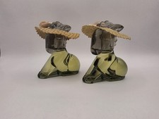 2 Beautiful Burros With Wicker Hats And Flowers Vintage Avon Glass Bottles Decor picture