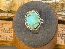 Vintage Native Navajo Sterling Silver Turquoise Rope Ring Sz 5--2304.26 picture