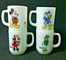 set 4 DISNEY mugs black PEPSI mickey minnie donald daisy Anchor Hocking picture